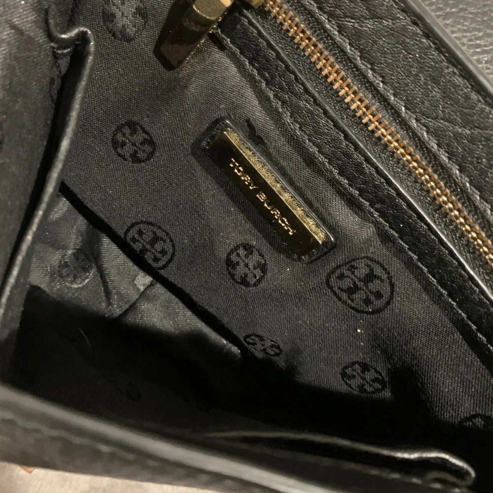 Tory Burch Black Pebbled Leather Crossbody with Gold Chain